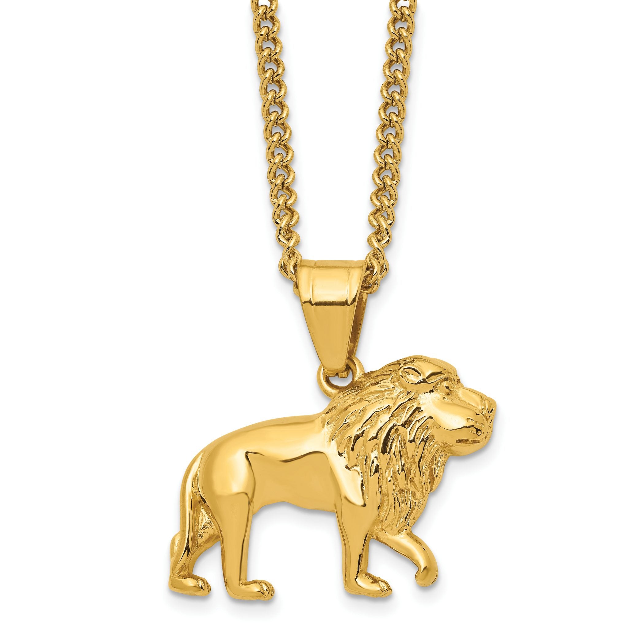 Chisel Stainless Steel Polished Yellow IP-plated Lion Pendant on a 24 inch Curb Chain Necklace Main image