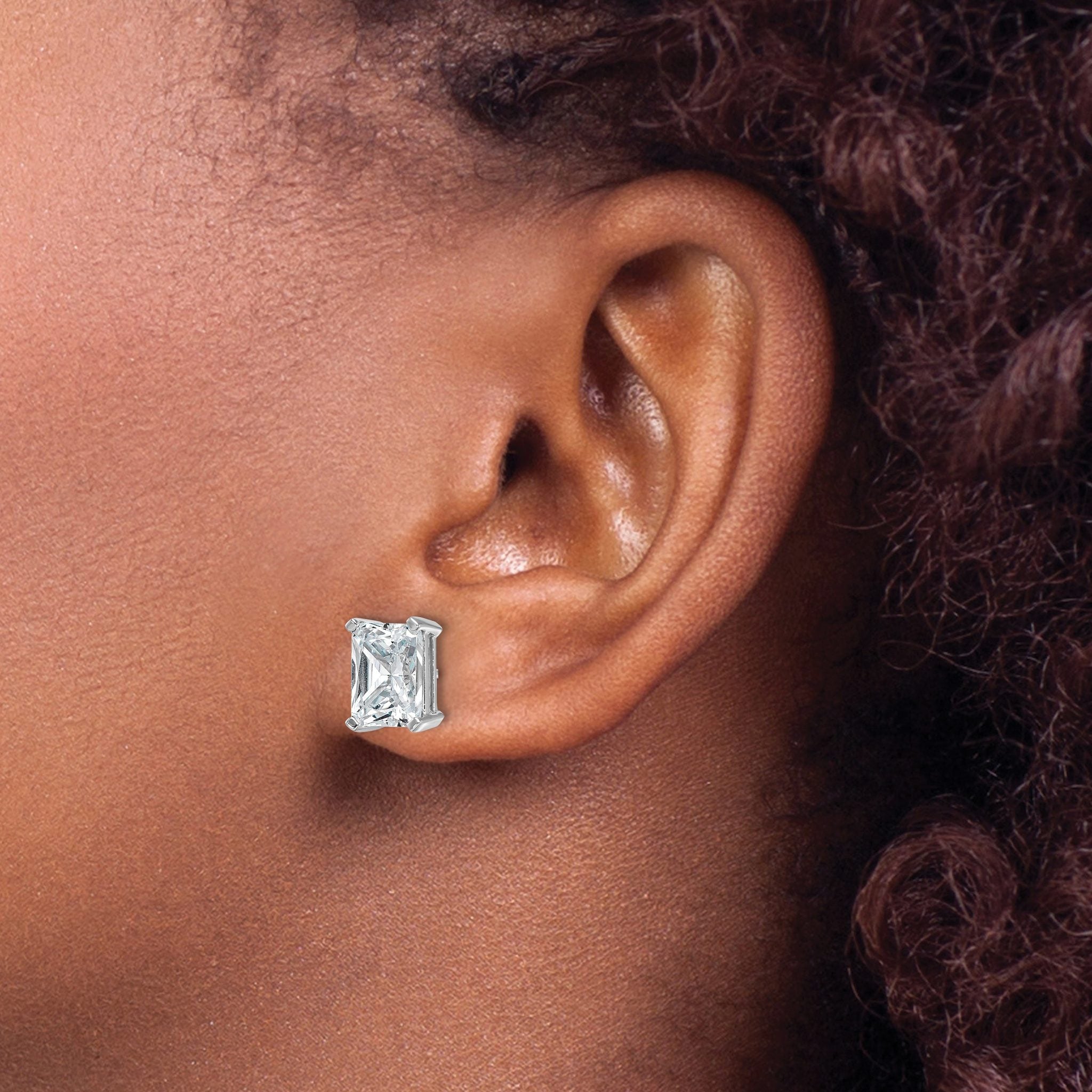 14K White Gold 5 ct Lab-Created Diamond VS/SI+ G+, Octagon / Radiant-Cut 4-Prong Stud Earrings