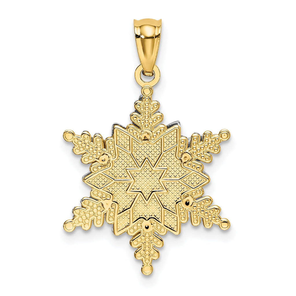 14K Two-Tone Gold Snowflake Pendant with Polished Textured Finish Elegant Design