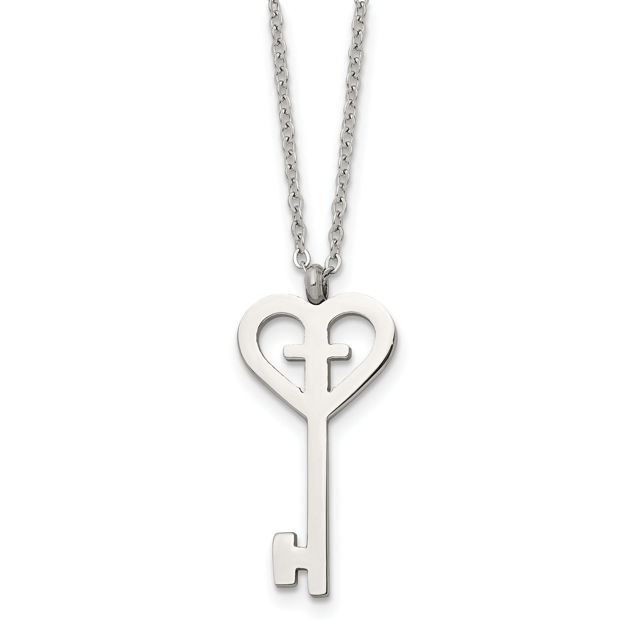 Stainless Steel Polished Key with Cross 16in Necklace Main image