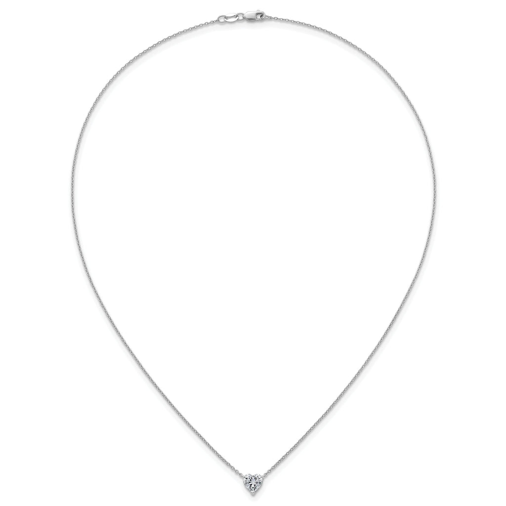 14k White Gold 1 carat Certified Lab Grown Diamond VS+ F+ Heart Complete 18 inch Four Prong Pendant Necklace