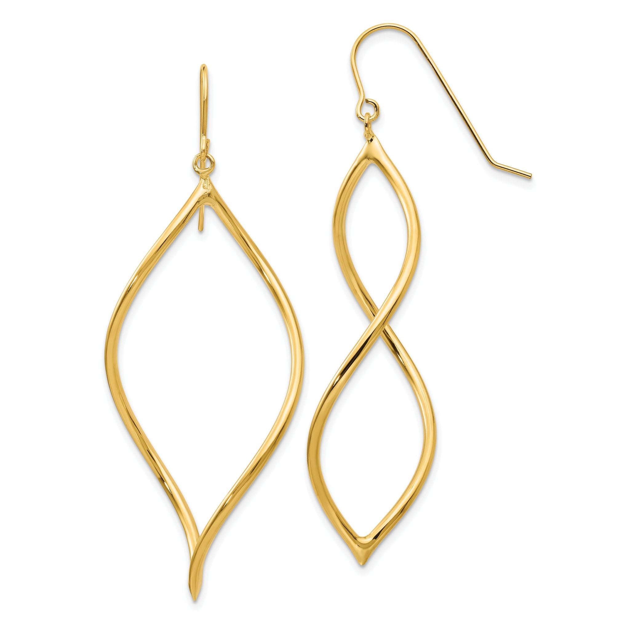 14K Gold Twisted Drop Earrings with Polished Finish for Women Main image