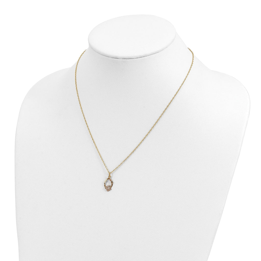 10K Tri-Color Black Hills Gold Butterfly Necklace with Polished Ropa Chain