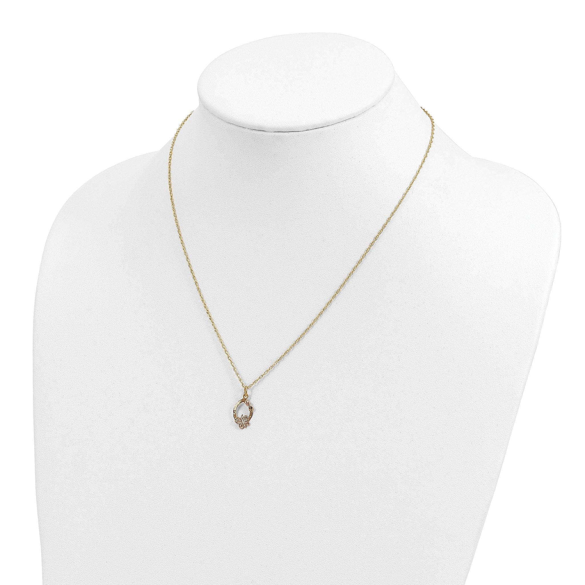 10K Tri-Color Black Hills Gold Butterfly Necklace with Polished Ropa Chain