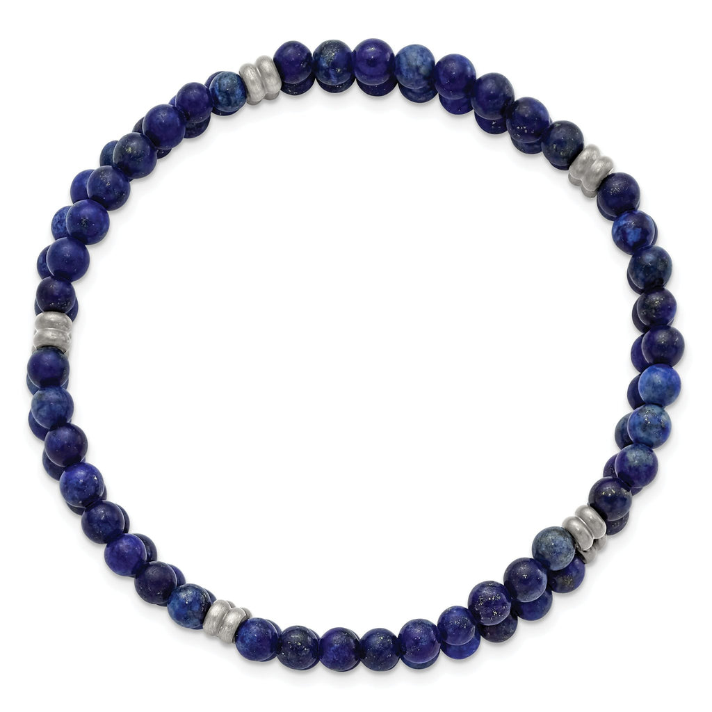 Stainless Steel Brushed and Antiqued Bronze-plated 4.5mm Lapis Beaded Stretch Bracelet