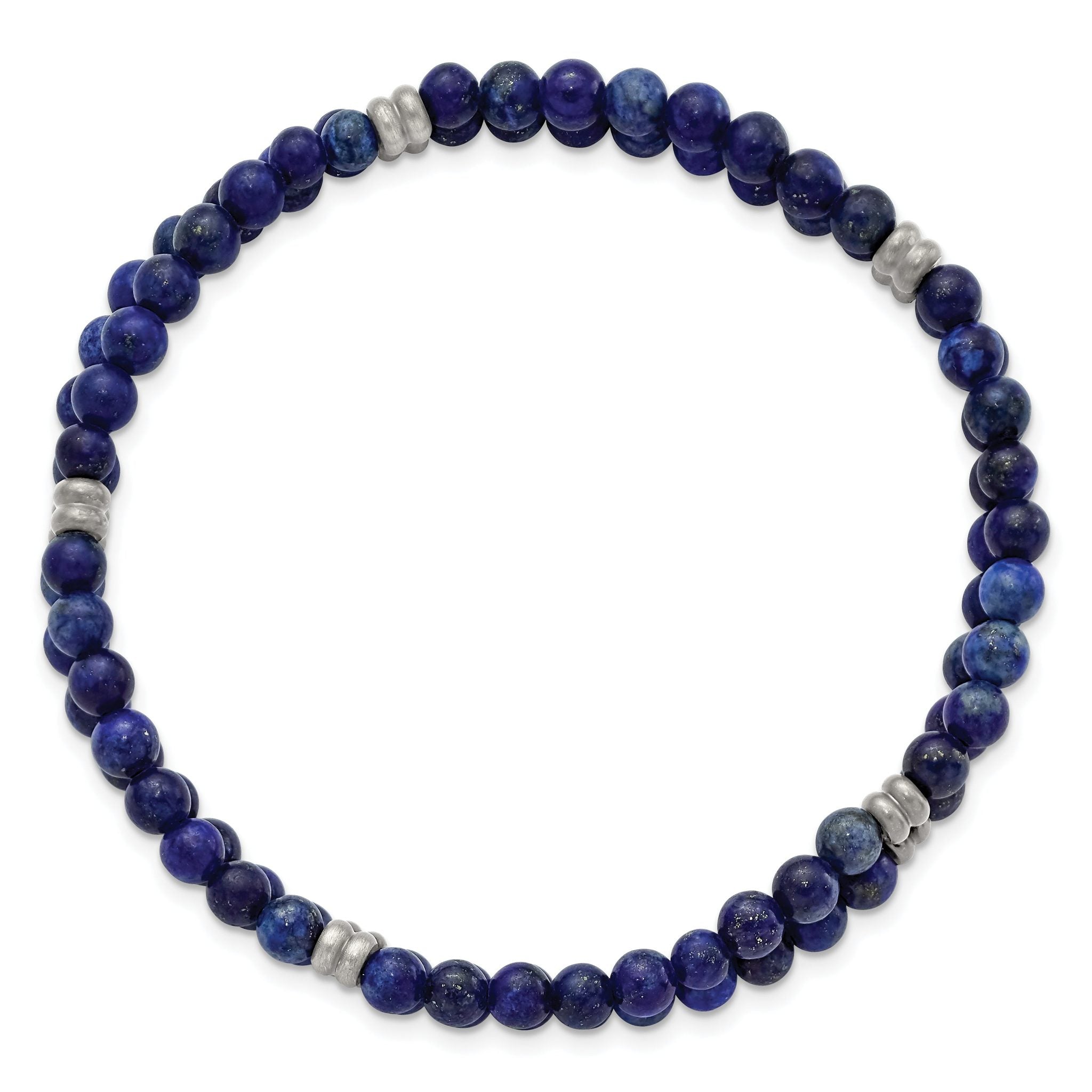 Stainless Steel Brushed and Antiqued Bronze-plated 4.5mm Lapis Beaded Stretch Bracelet