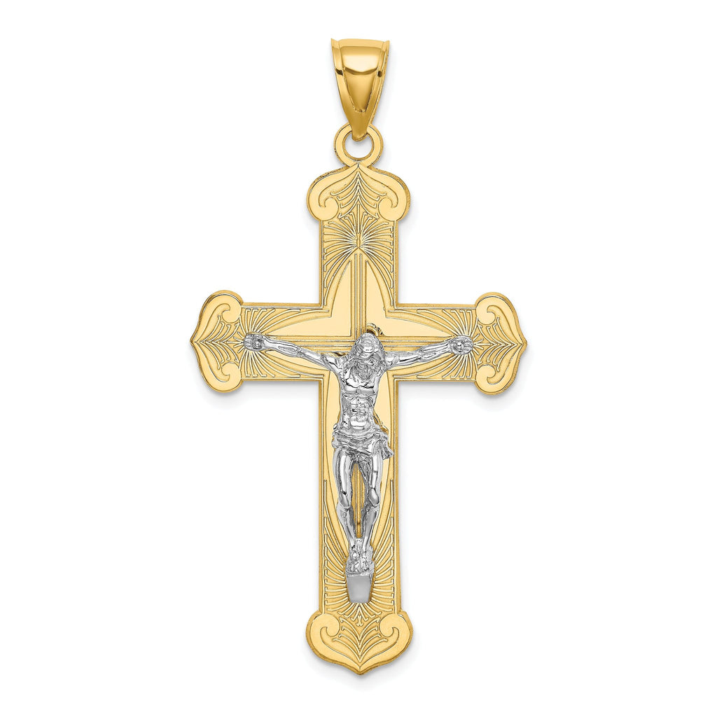 14K Two-tone Engraved Crucifix Charm