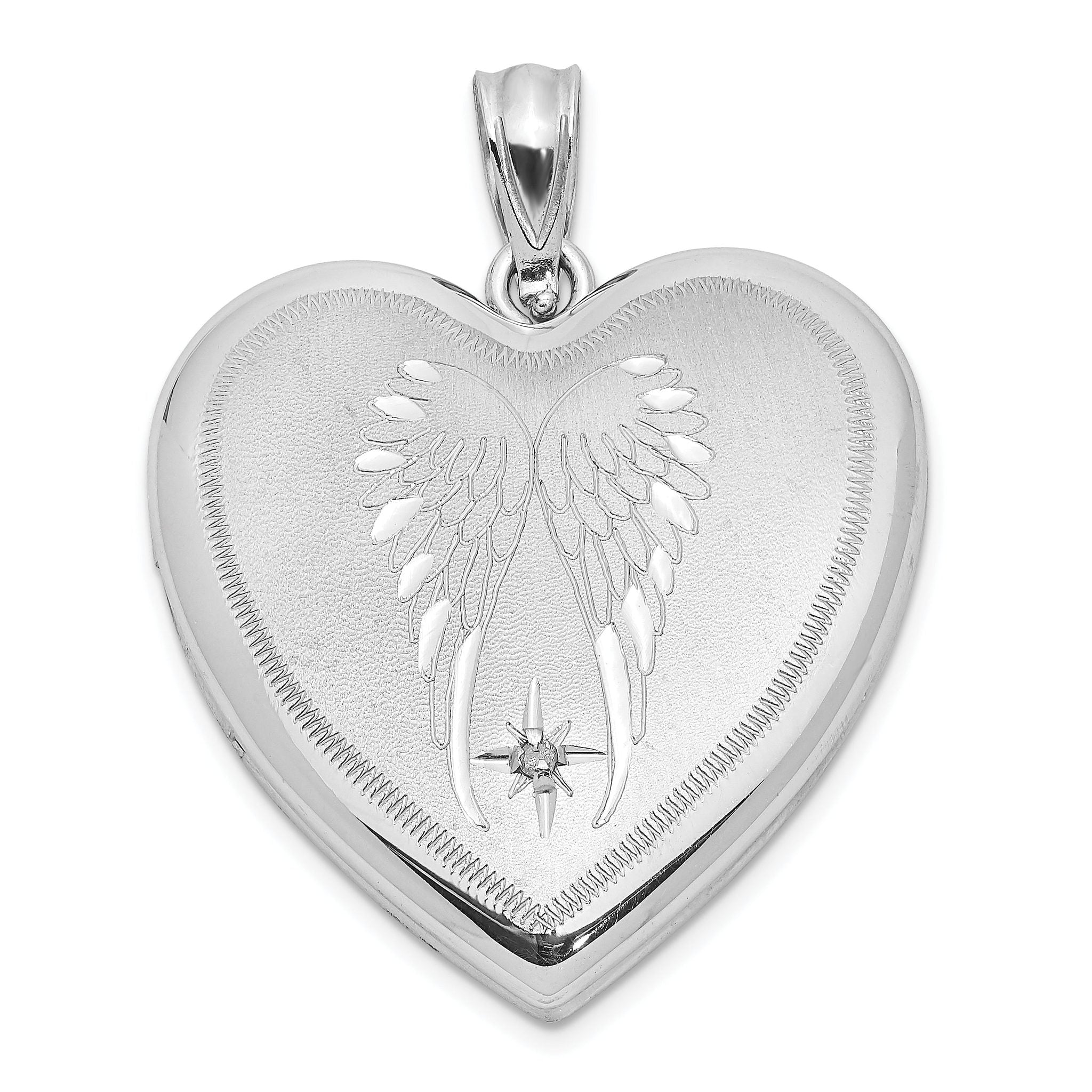Sterling Silver Rhodium-plated Satin Diamond Wings 24mm Heart Locket Main image