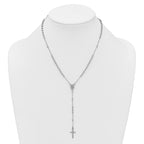 Sterling Silver Rhodium-plated Beaded 17 inch with 1.5 inch extender Rosary Necklace