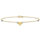 14k Two-Tone Polished Puffed Heart with Beads 10in Anklet