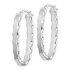 Sterling Silver 925 Scalloped Edge Oval Hoop Earrings with Rhodium Finish, 5mm