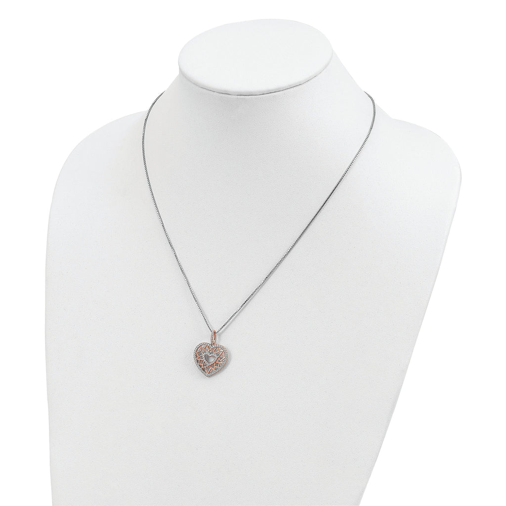 Brilliant Embers Sterling Silver Rose Gold Micro PavÃƒÆ’Ã†â€™Ãƒâ€šÃ‚Â© CZ Heart Necklace