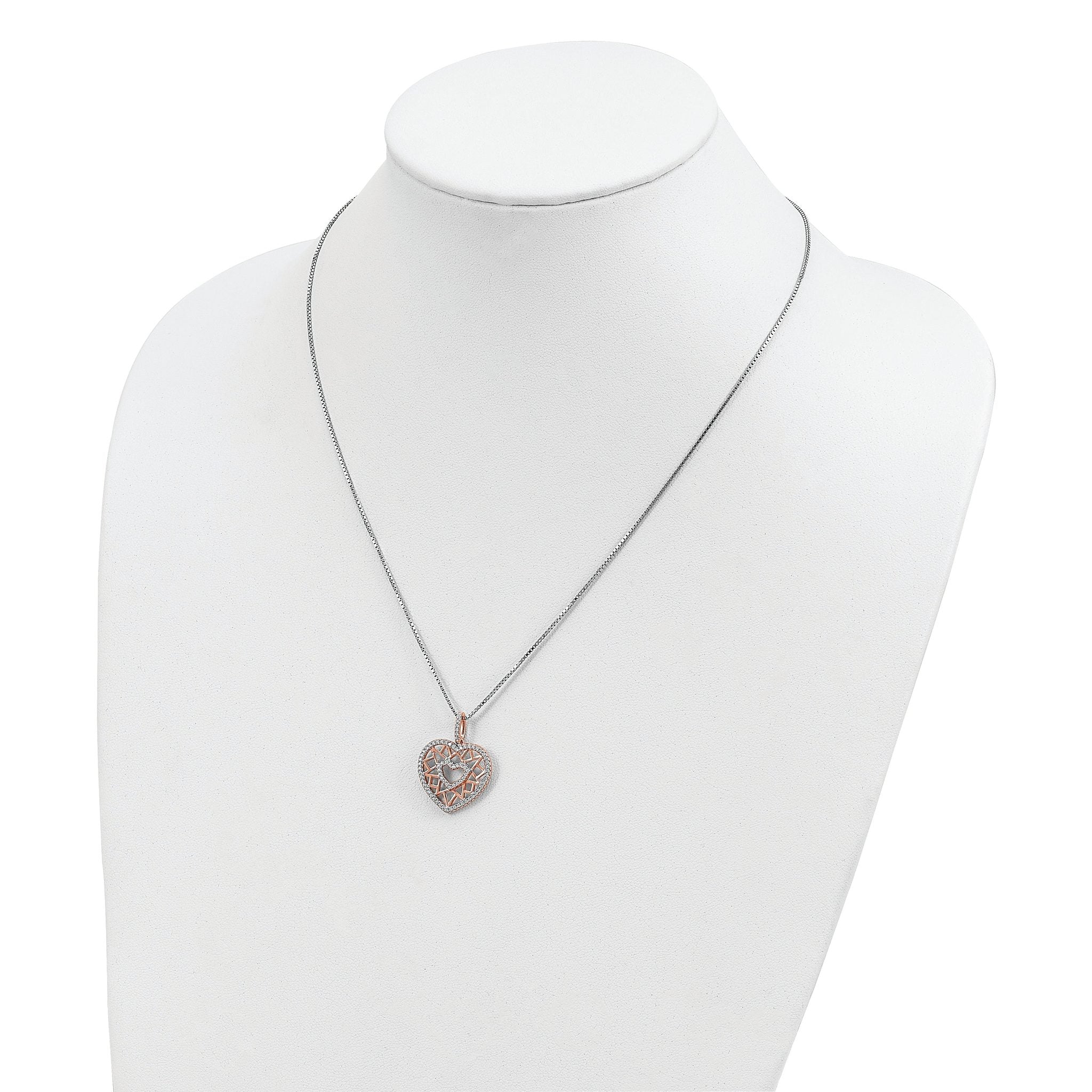 Brilliant Embers Sterling Silver Rose Gold Micro PavÃƒÆ’Ã†â€™Ãƒâ€šÃ‚Â© CZ Heart Necklace