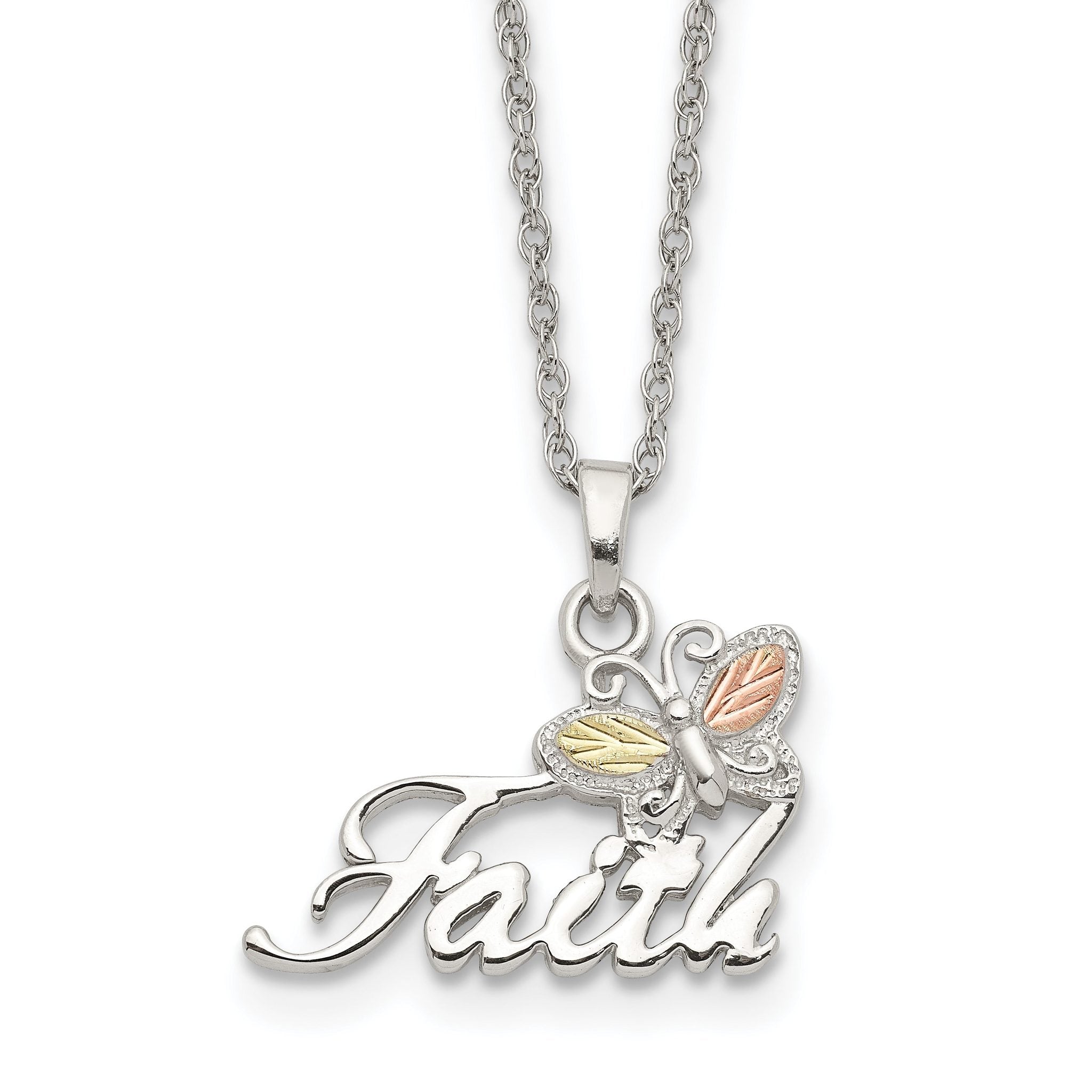 Sterling Silver 12K Gold Faith Butterfly Necklace 18 Elegant Design