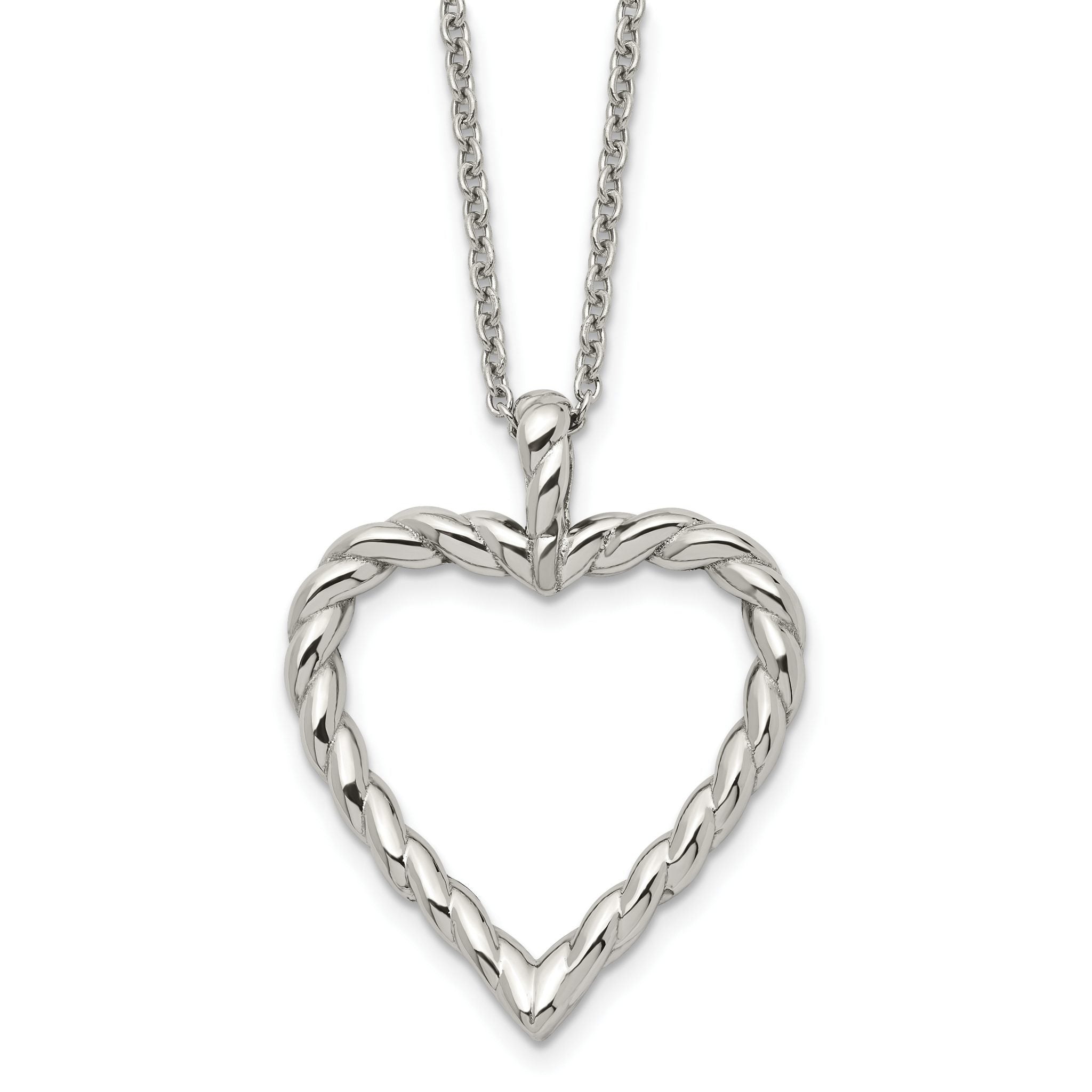 Chisel Stainless Steel Polished Twisted Heart Pendant on an 18 inch Cable Chain Necklace Main image