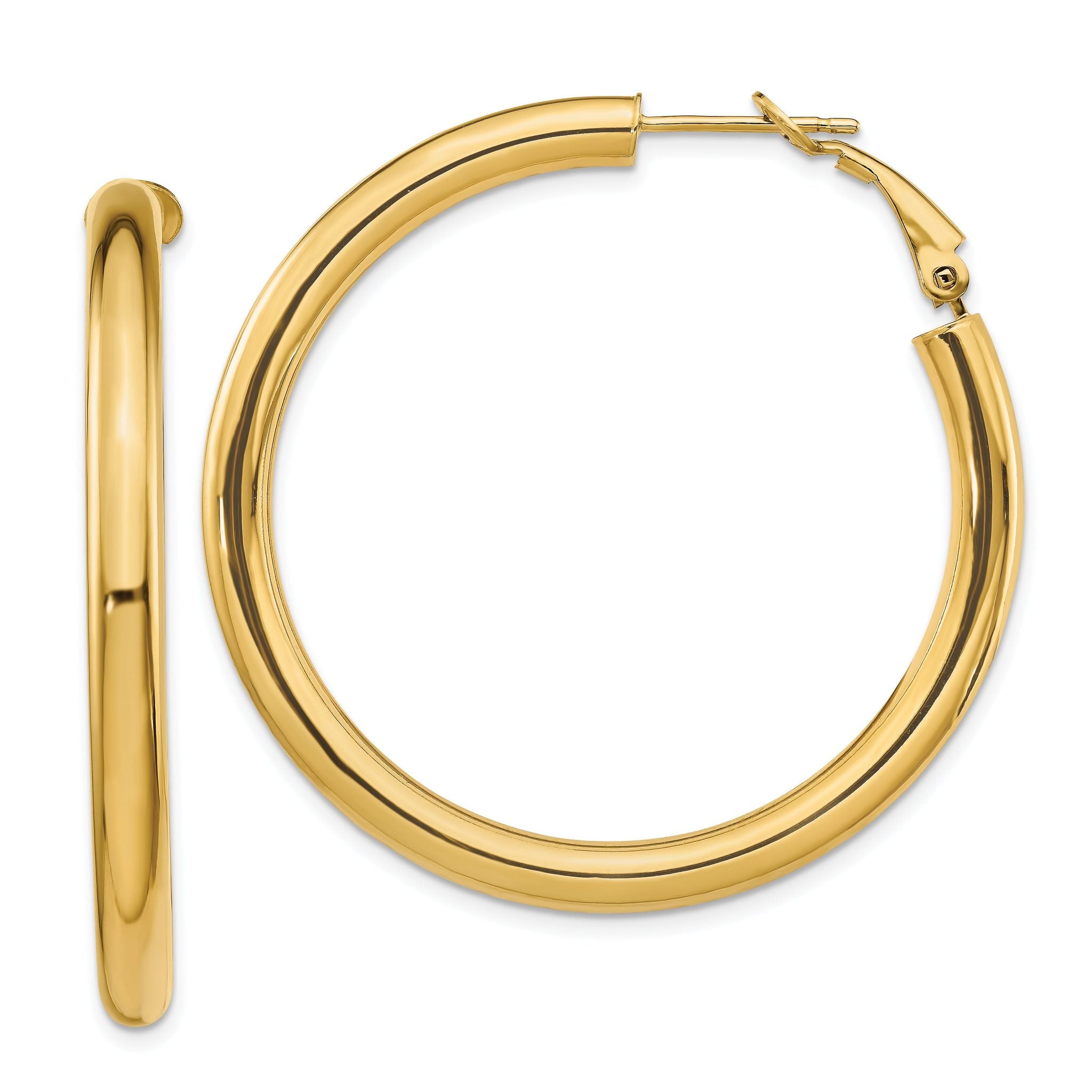 14k 4x35mm Polished Round Omega Back Hoop Earrings Main image