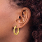 14k Polished and Textured Twisted Tube Hoop Earrings