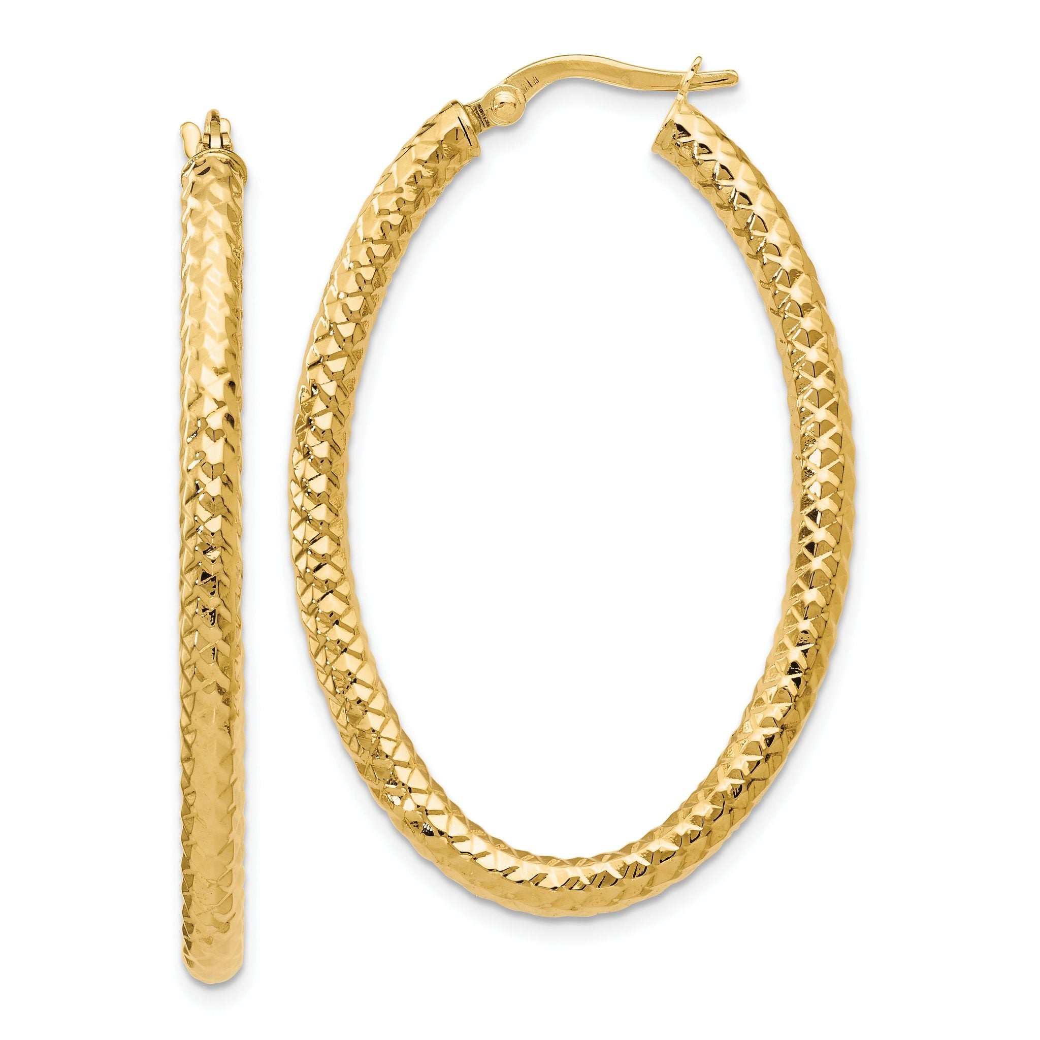 14K Gold Oval Hoop Earrings with Textured Polished Finish Lightweight and Elegant Main image