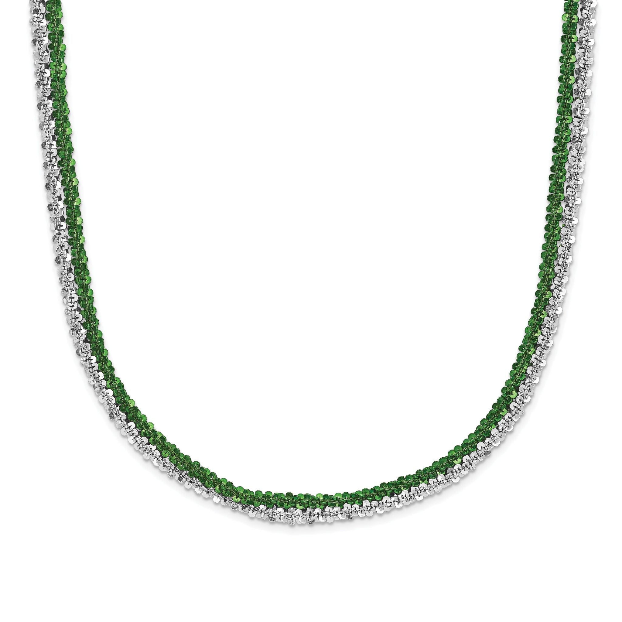 Sterling Silver 925 Adjustable Fancy Necklace with Green Rhodium Plating Main image
