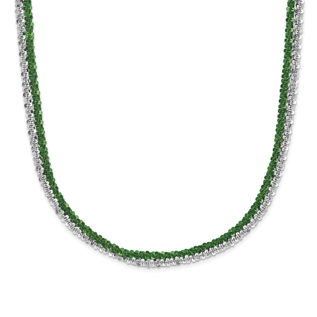 Sterling Silver 925 Adjustable Fancy Necklace with Green Rhodium Plating