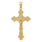 14K Gold INRI Crucifix Fleur de Lis Pendant with Polished Textured Finish 45mm