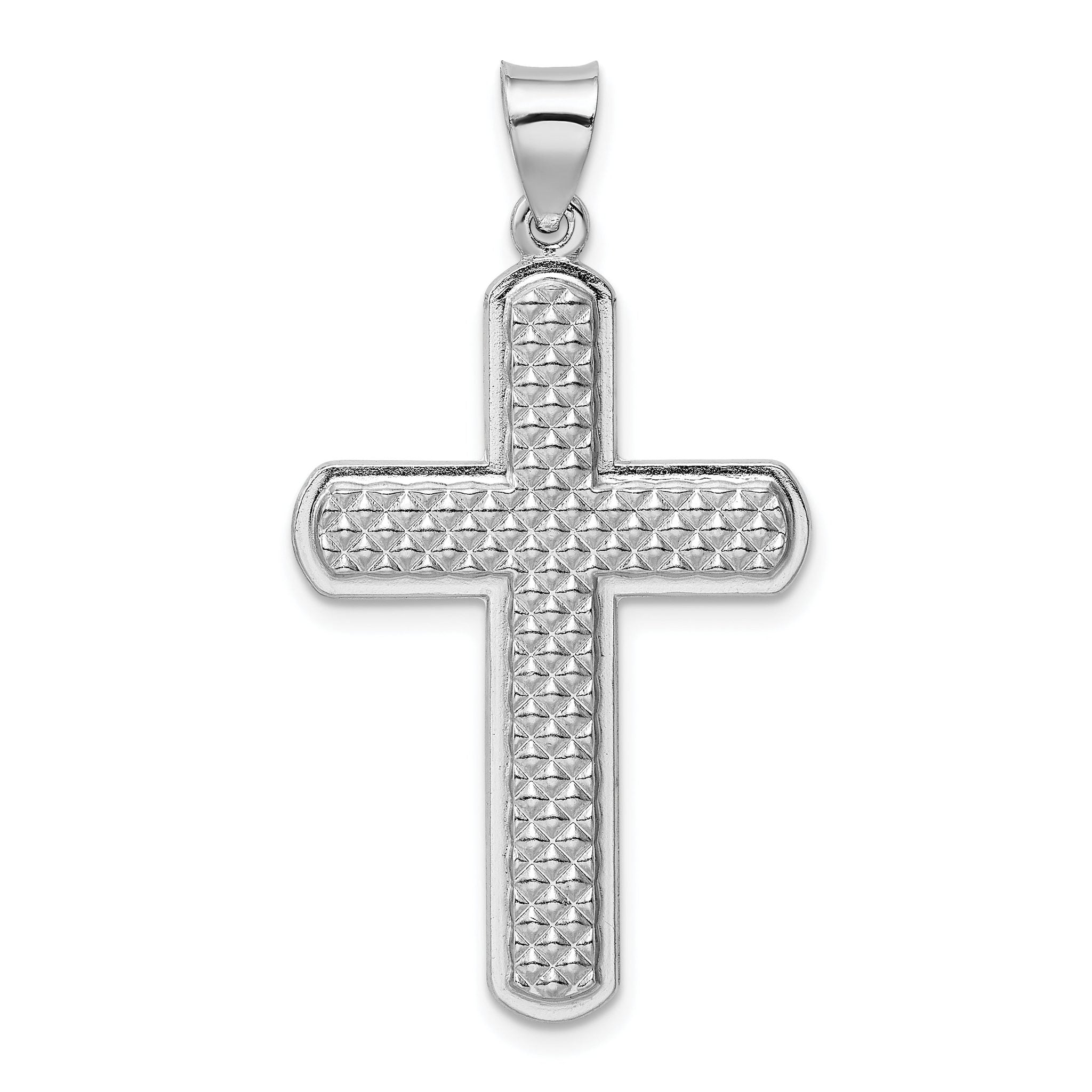 Sterling Silver 925 Rhodium-Plated Cross Pendant with Textured Polish