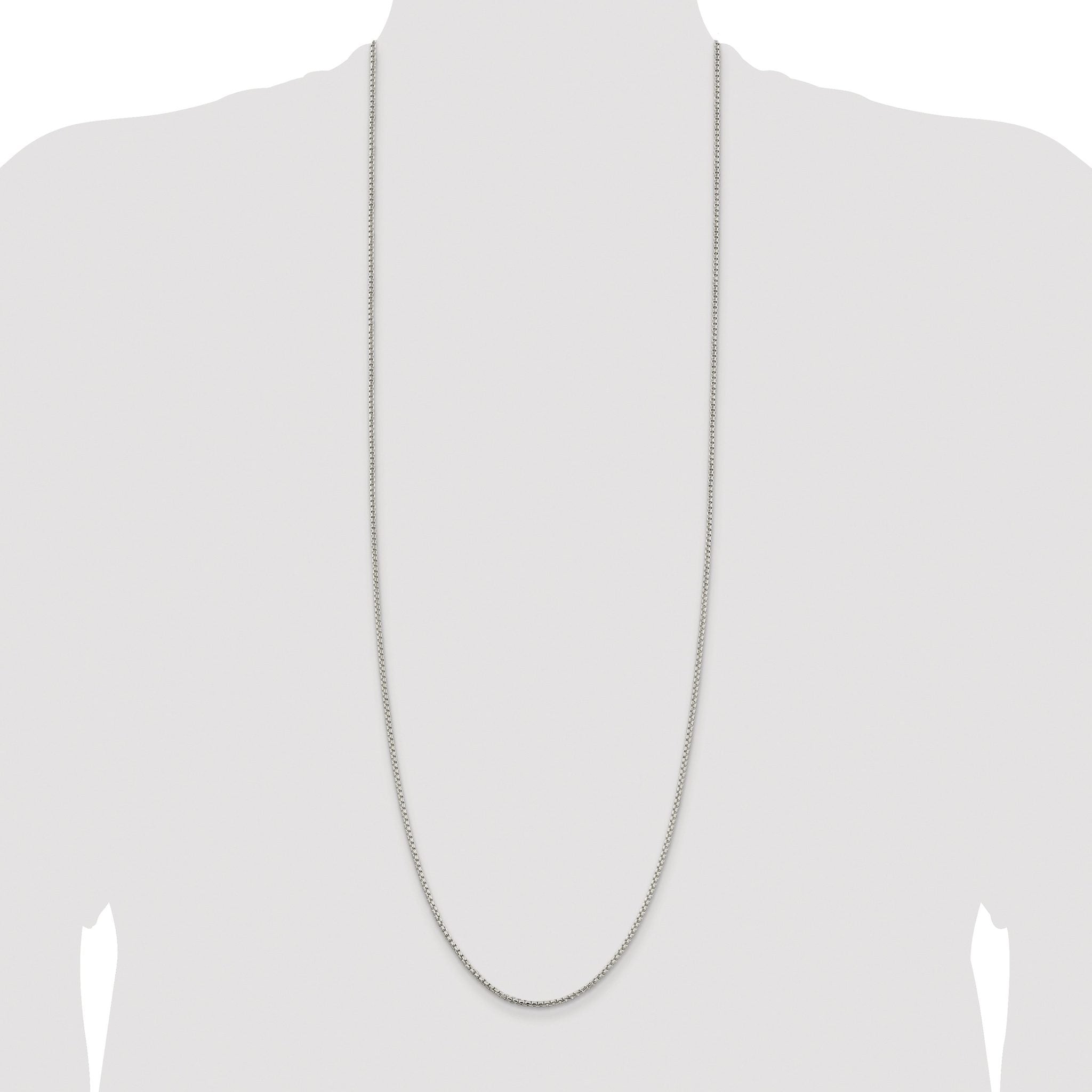 Sterling Silver Rhodium-plated 2mm Round Box Chain