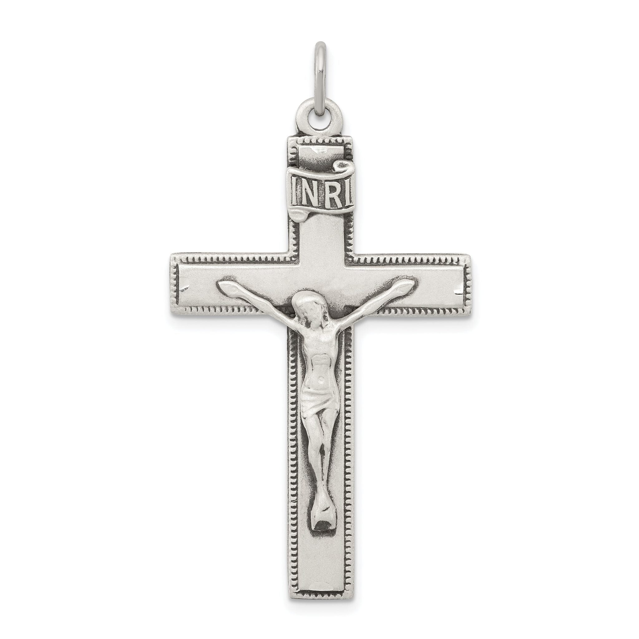 Sterling Silver 925 Polished INRI Crucifix Pendant Vintage Elegance by Sophia Jewelers