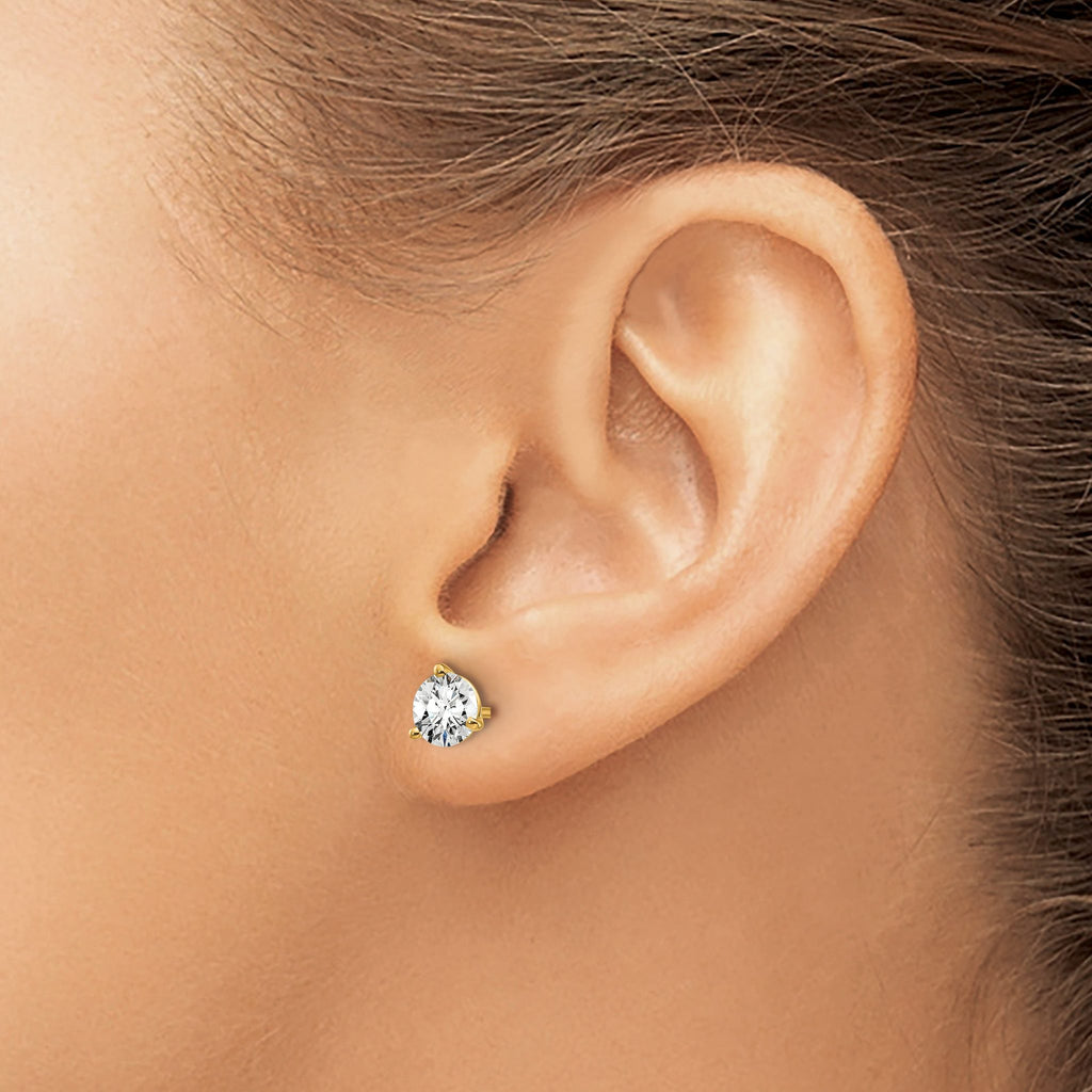 14k Yellow Gold 1 1/4 ctw Lab Grown Diamond VS+ F+ Round 3 Prong Heavy Wt. Stud Earrings