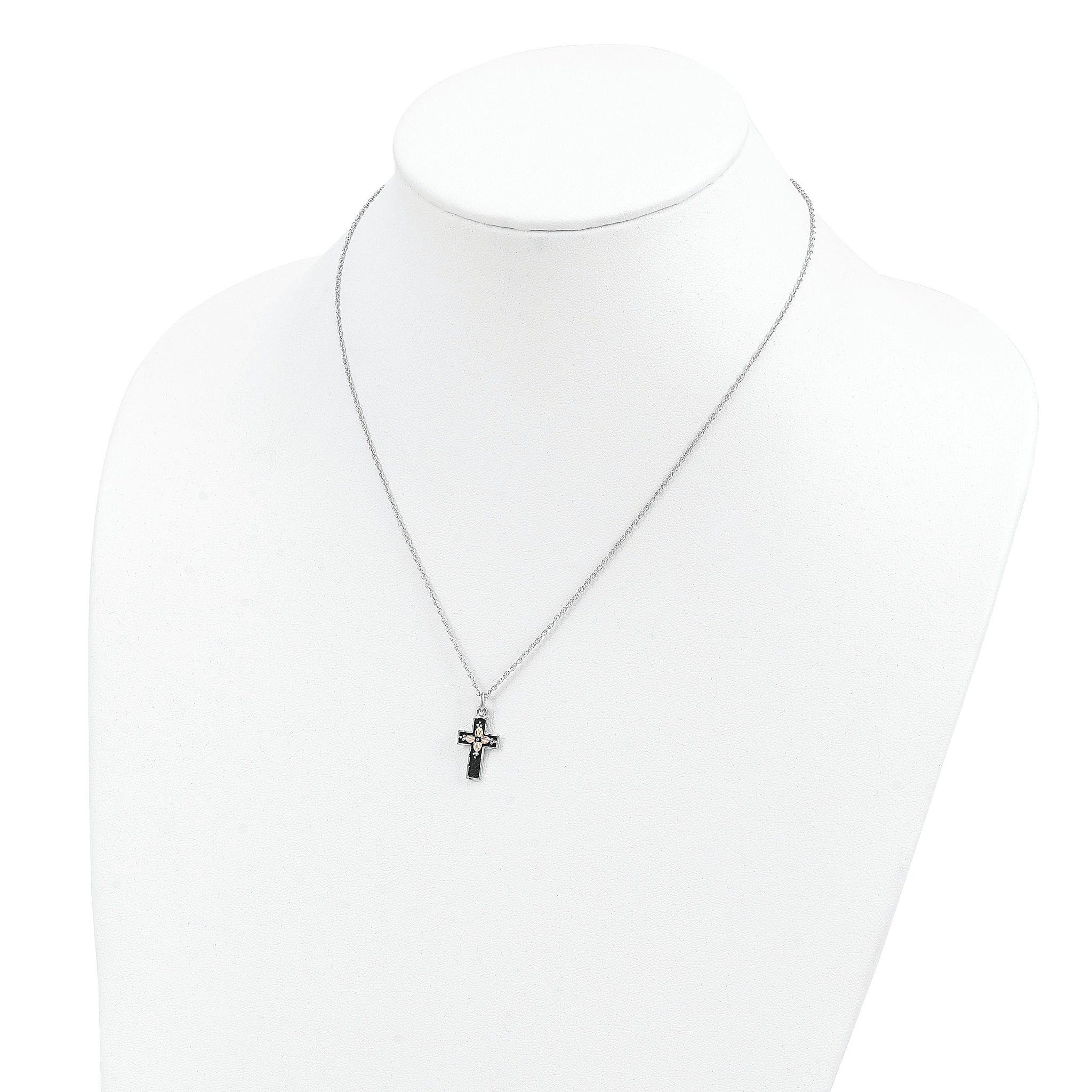 Sterling Silver 12K Gold Cross Necklace with Antique Finish