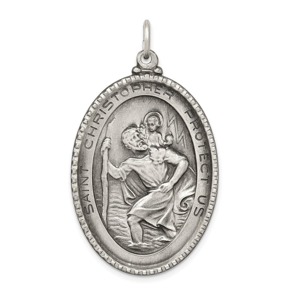 Sterling Silver 925 Saint Christopher Medal Pendant Antiqued Vintage Charm
