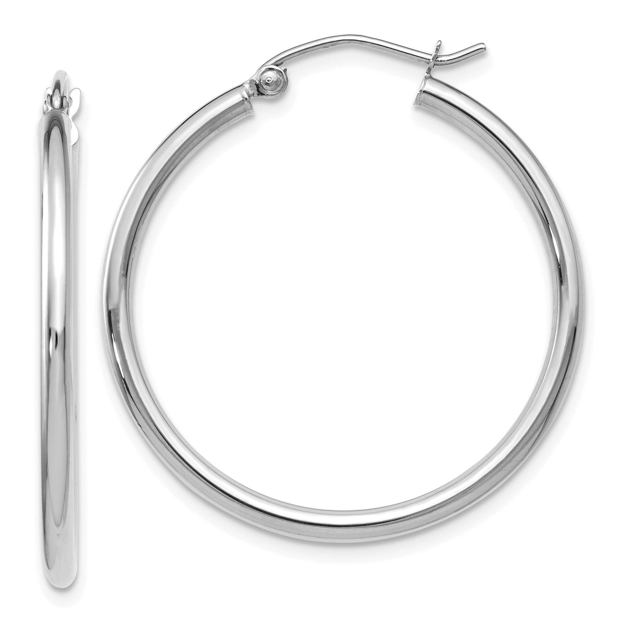 10K White Gold Polished Hoop Earrings with Rhodium Plating and Lifetime Warranty Main image