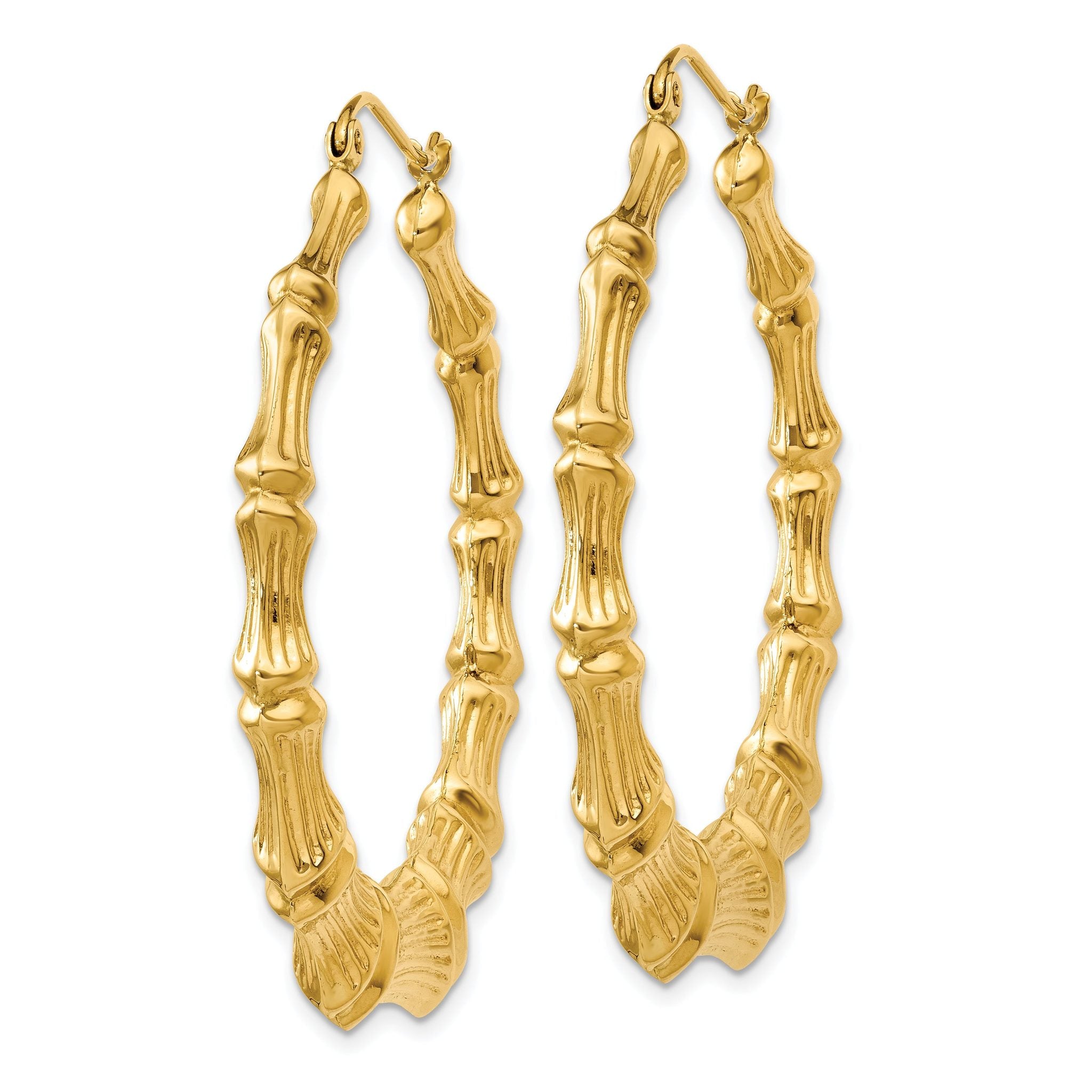 Sophia Jewelers 14K Gold Polished Bamboo Hoop Earrings for Women