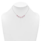 Sterling Silver Polished Pink Enameled Flowers and Pink Glass Butterfly Childrens 14 inch Necklace