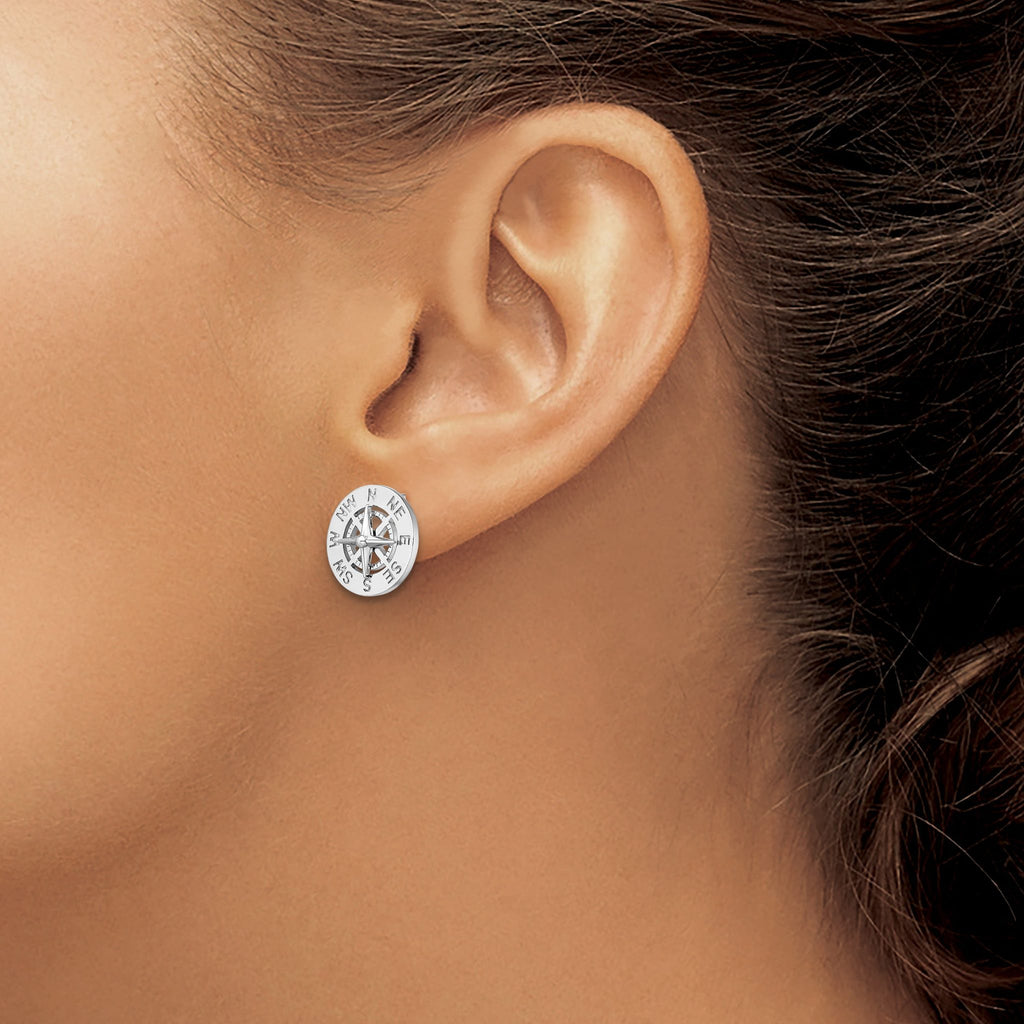 De-Ani Sterling Silver Rhodium-Plated Mini Nautical CompaSterling Silver Post Earrings