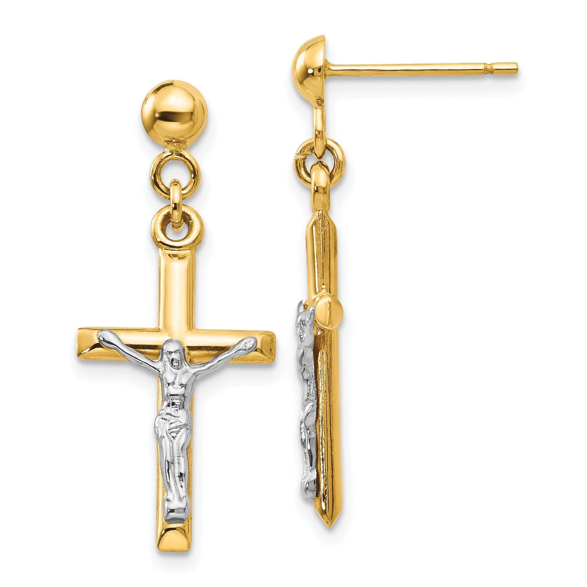 14k Two-tone Hollow Crucifix Earrings Main image