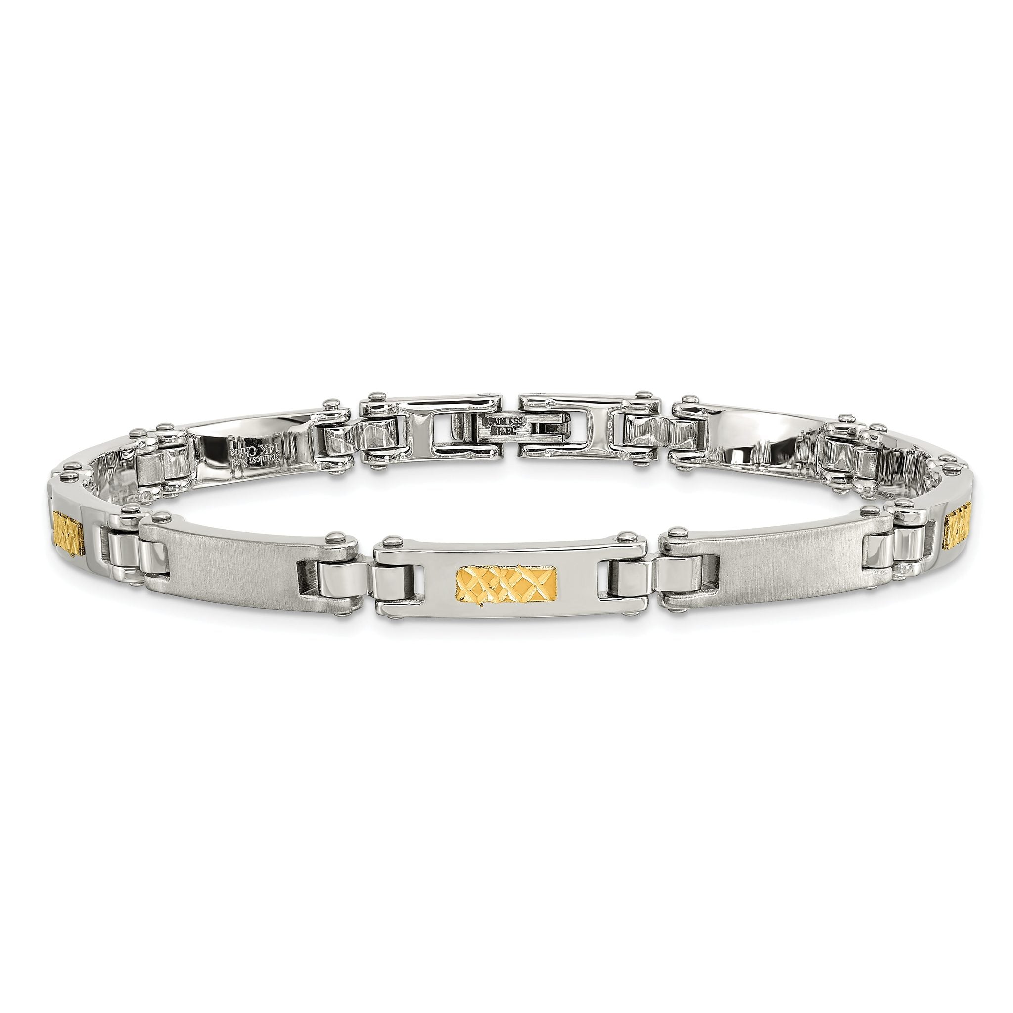 Stainless Steel with 14k Gold Accent Brushed and Polished Link Bracelet for Men Secondary image