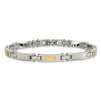 Stainless Steel with 14k Gold Accent Brushed and Polished Link Bracelet for Men
