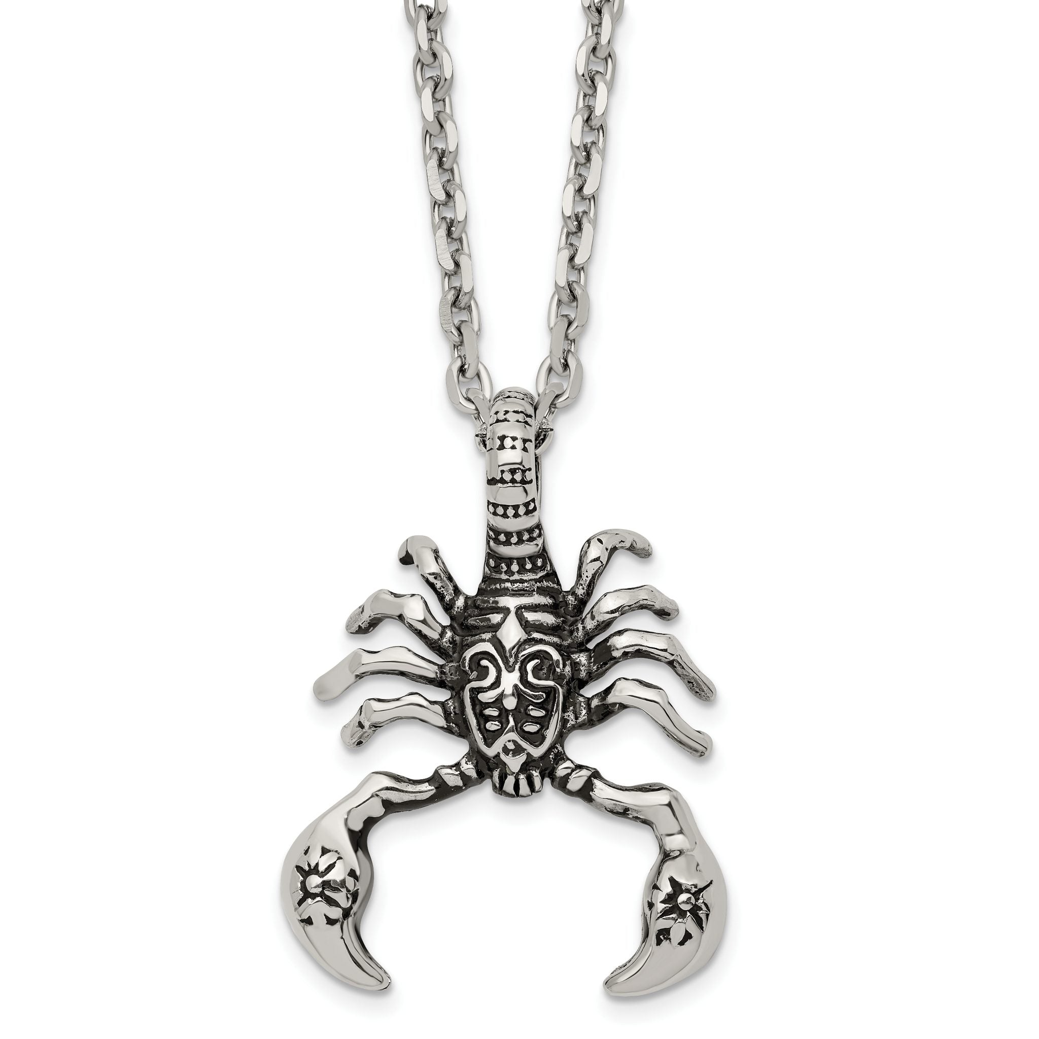 Chisel Stainless Steel Antiqued and Polished Scorpion Pendant on a 24 inch Cable Chain Necklace Main image