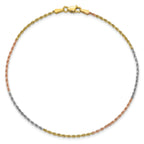 Diamond-Cut Rope Chain in 14K Tri-Color Gold, 1.5mm