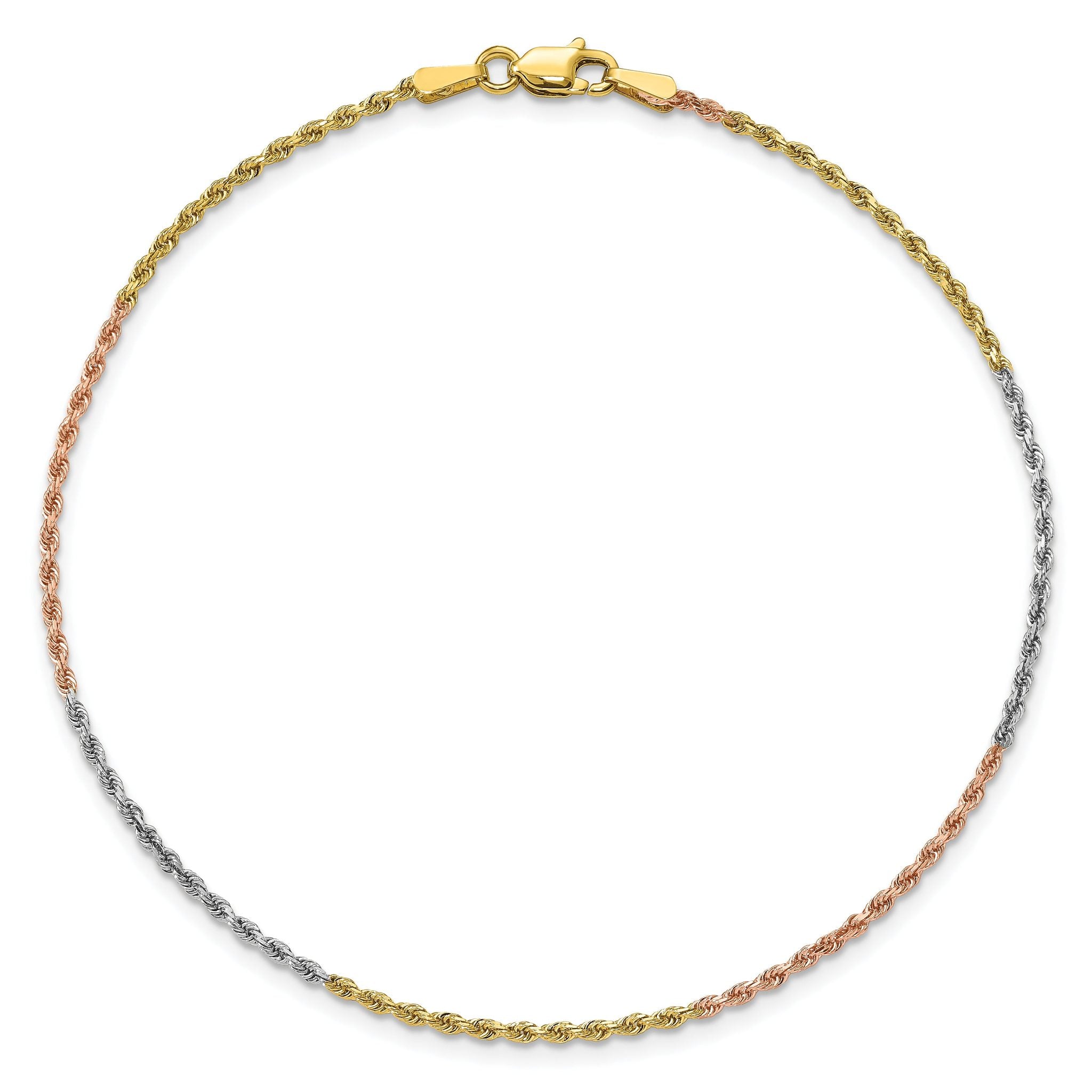 Diamond-Cut Rope Chain in 14K Tri-Color Gold, 1.5mm