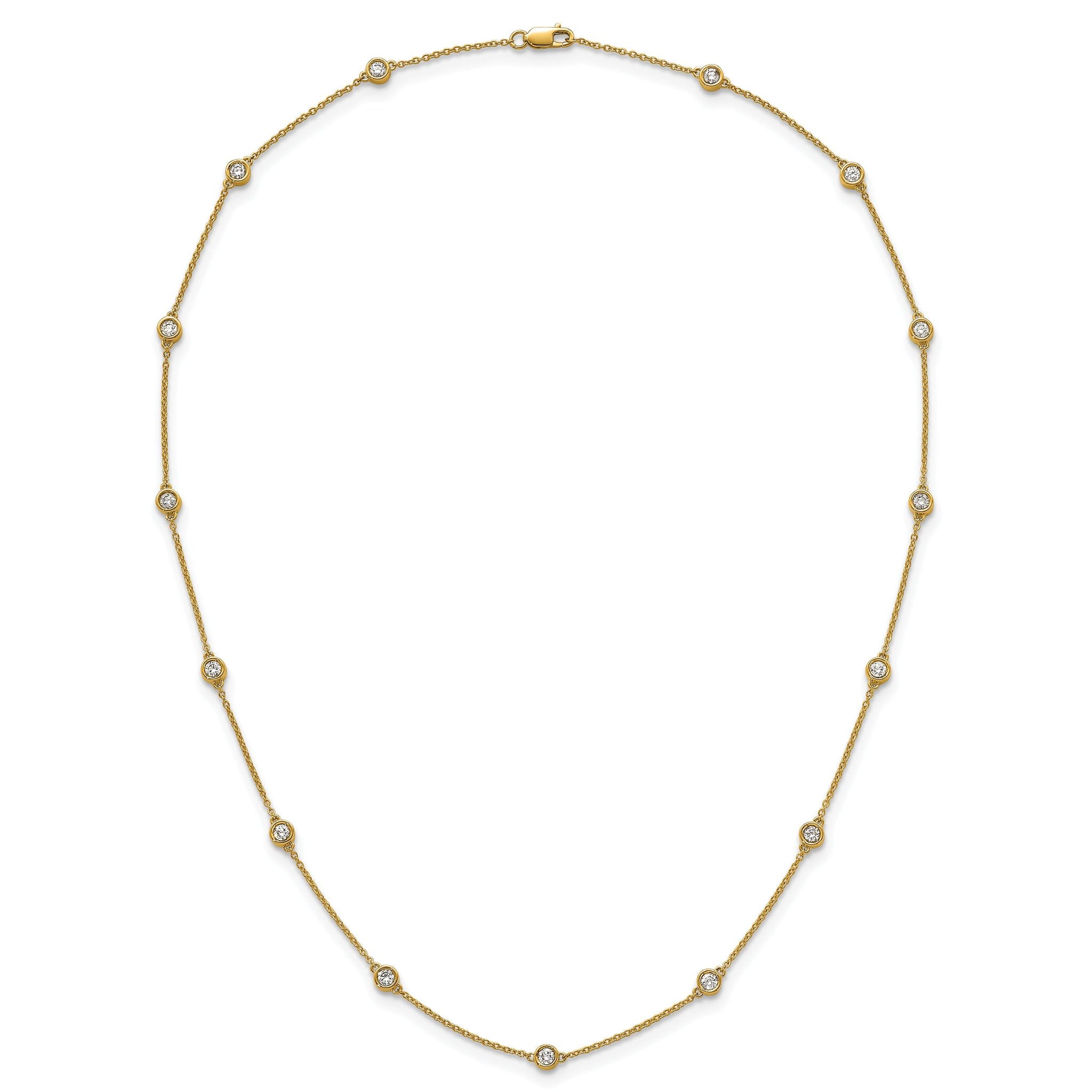 14k Complete 3/4 carat Bezel-set Diamond and Cable Chain 13-Station 16 inch Necklace
