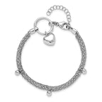 Sterling Silver Rh-plated Heart 3-strand w/ 1in ext. Bracelet