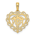 14K Gold RN Registered Nurse Heart Pendant with Polished Finish