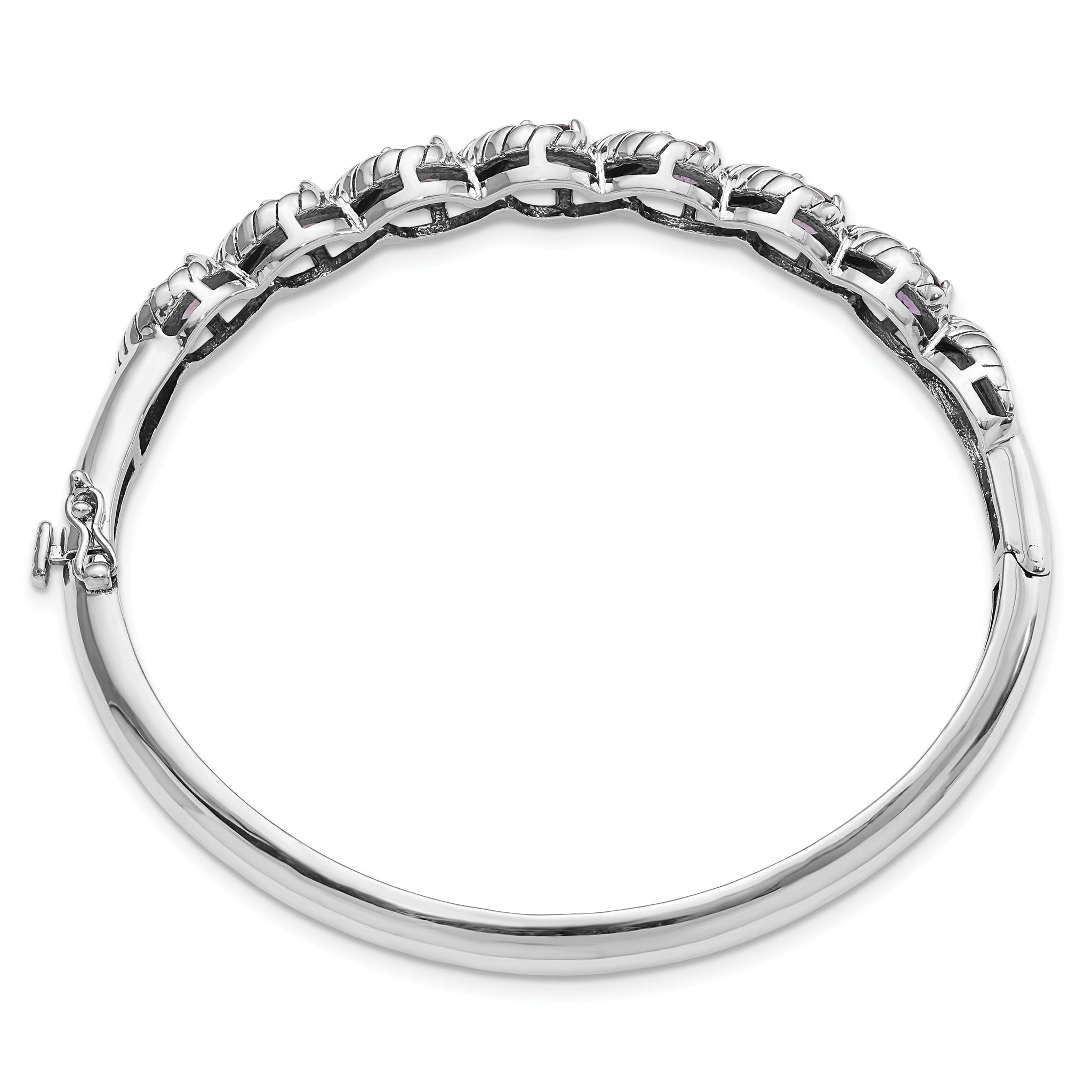 Sterling Silver Rhodium-plated Amethyst Hinged Bangle Secondary image