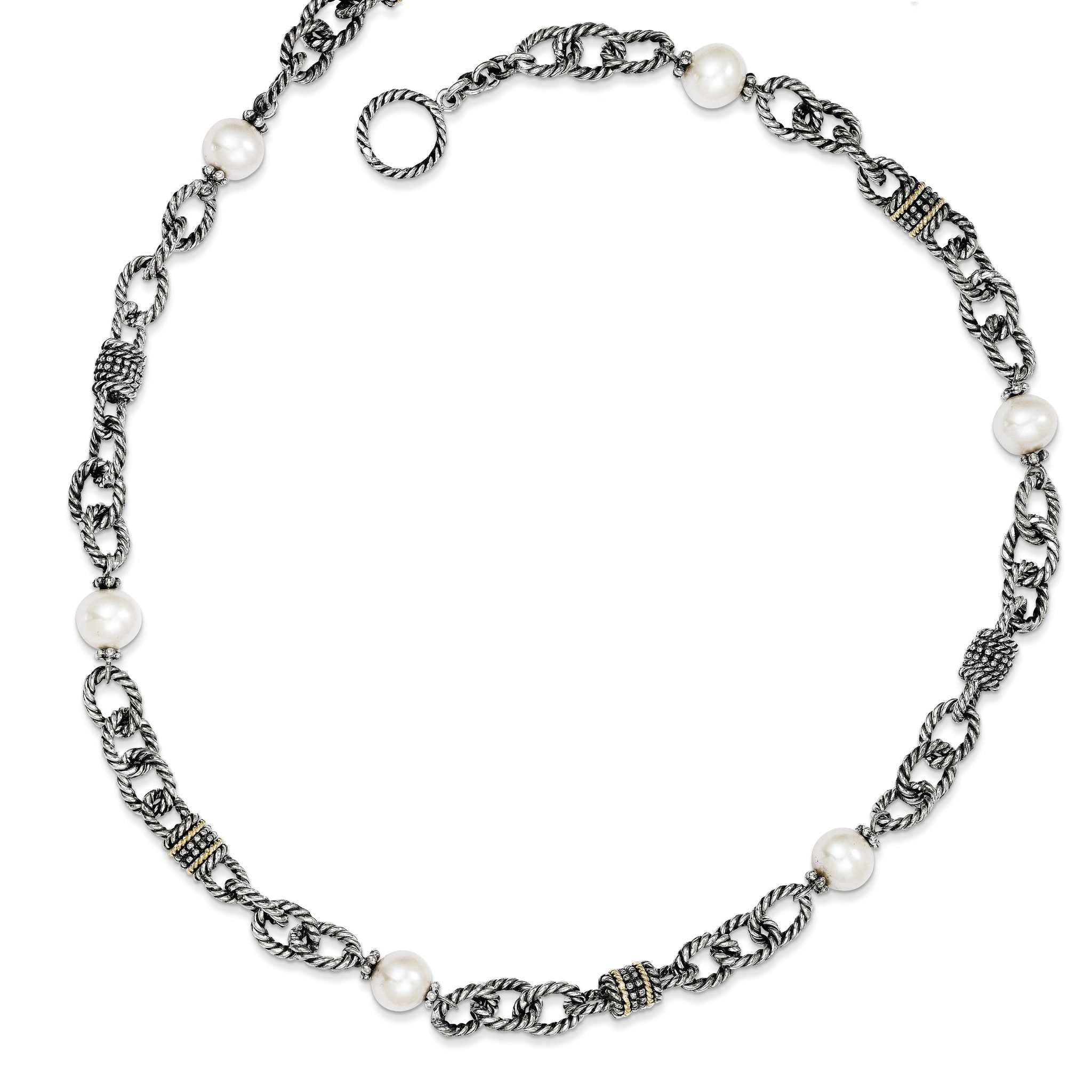 Shey Couture Sterling Silver with 14K Accent 18.5 Inch Antiqued 8-8.5mm Freshwater Cultured Pearl Necklace Secondary image