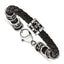 Stainless Steel Antiqued and Polished Fleur de Lis and Dragon Black Braided Leather Bracelet for Men