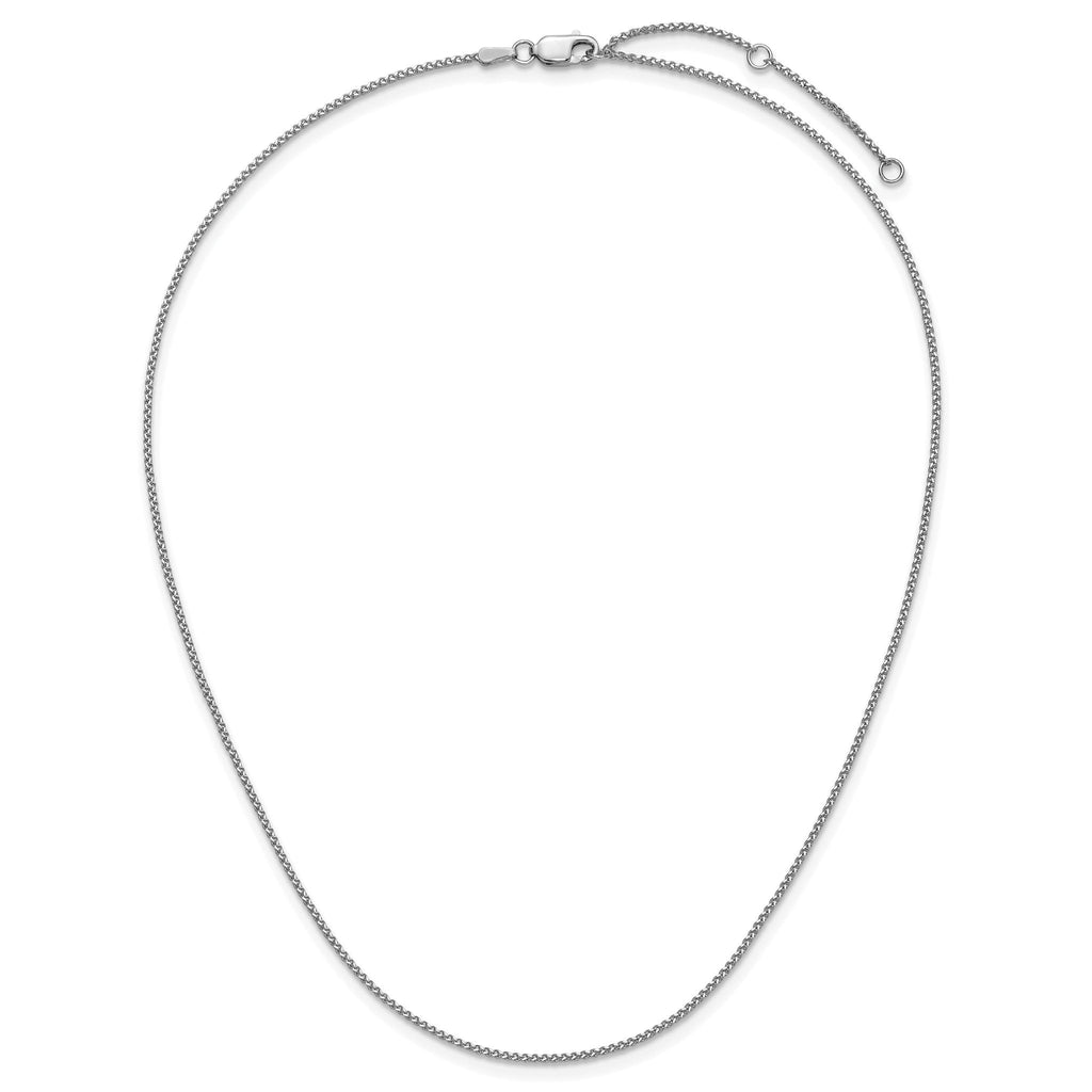 14K White Gold 1.2mm D/C Spiga 1in+1in Adjustable Chain
