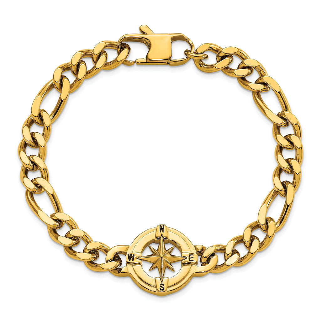 Stainless Steel Polished Yellow IP-plated Compass Bracelet for Men