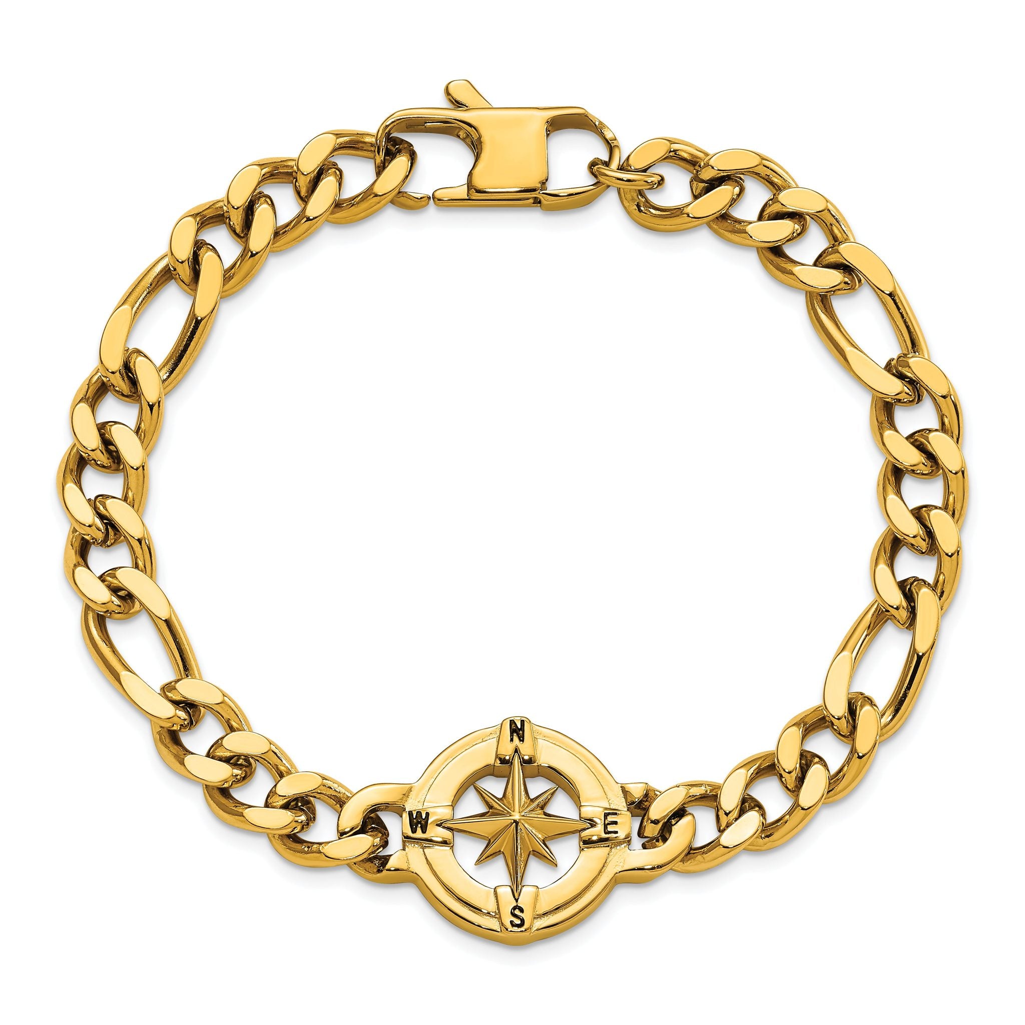 Stainless Steel Polished Yellow IP-plated Compass Bracelet for Men